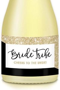 Bride Tribe Mini Champagne & Wine Bottle Decals, Bachelorette Brunch, Engagement Party, Bridal Shower Bridesmaid Maid of Honor, Set of 20 Wedding Guest Favors, Gift Bags, Boxes, 3.5" x 1.75" Stickers