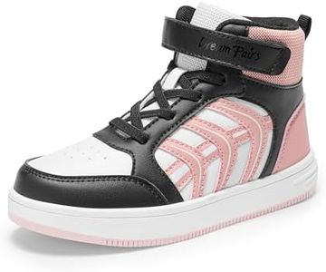 DREAM PAIRS Boys Girls Sneaker High Top Basketball Shoes Kids LilLegends JuniorFly Jumpers Sports Shoes for Athletic School Gym,Size 4 Big Kid,White/Pink/Black,SDFS2422K
