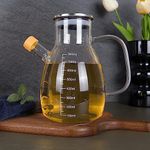 Eden & Willow Glass Olive Oil Bottle, Vinegar Cruet Bottle with Non-Drip Spout – Kitchen Cooking Oil Dispenser Drizzler with Stainless Steel Lid and Handle (800ml)