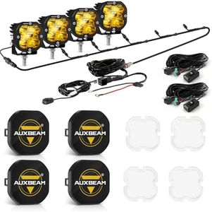 Auxbeam XP-Ultra Series 4 PCS 3 Inch Off Road Light with Wiring Harness Kit, Driving Spot Flood Combo Ditch Lights for Jeep Truck with White & Amber & Black Covers