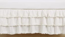 Sweet Jojo Designs Ivory Boho Bohemian Girl Baby Nursery Crib Bed Skirt Dust Ruffle - Neutral Solid Color Beige Cream Off White Farmhouse Chic Minimalist Tassel Fringe Macrame Cotton Ruffle