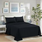 CHARKHAH Polycotton Flat Sheets with Single Double King Size Bed Ultra Soft Plain Top Sheet Dyed in Trendy Colors Hotel Collection Sheets Ideal for Winter & Summer Bedding (Black, Double)