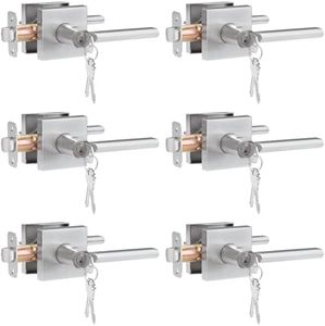 HOSOM 6 Pack Exterior Door Handle, Entry Door Handle with Lock and Key, Commercial and Residential Area, Interior Modern Entrance Door Lever Heavy Duty Door Lock for Front Door, Satin Nickel