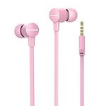 MOXKING Wired Tangle Free Earphones With for kids women small ears, Comfortable and Lightweight Flat Cable Ear bud with Microphone and Volume Control for Cell Phone Laptop (Pink)