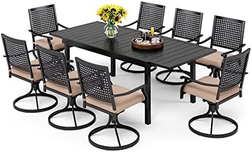 PHI VILLA Outdoor Dining Table and Chairs Set for 8, 9 Pieces Patio Metal Expandable Rectangular Table and Black Swivel Chairs with Cushions, Dining Furniture Set for Backyard, Porch
