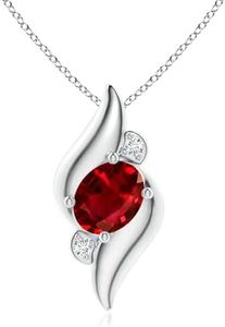 Angara Shell Style Oval Ruby and Diamond Pendant in 14K White Gold