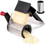 Cheese Grater with Handle, Parmesan Rotary Cheese Grater for Kitchen, Dishwasher Safe Cheese Grater Hand Crank with Stainless Steel Blade for Grating and Shredding Hard Cheese, Nuts, Chocolate, Black