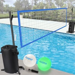 AugFir Pool Volleyball Net, Heavy-duty Pool Volleyball Set with 2 Pool Volleyballs, Stabilizing Pool Volleyball Net Holder with Two 25L Dual Water Bags Support - Pool Games for Adults and Family Needs