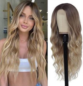 HMHIFI Long Ombre Blonde Wigs for Women 26 inch Long Wavy Middle Part Wig Ombre Blonde Wigs Upgraded Protein Fiber Hair Replacement Wig Cosplay Costume Halloween Wig(26'' Brown Ombre Blonde)