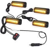Justech 4PCS COB Recovery Lights 12V 24V Hazard Warning Light Amber Warning Beacon Emergency Grill Lights 18 Flash Modes with Car Cigarette Lighter for Vehicle Truck Trailer Caravan Van Lorry Tractors
