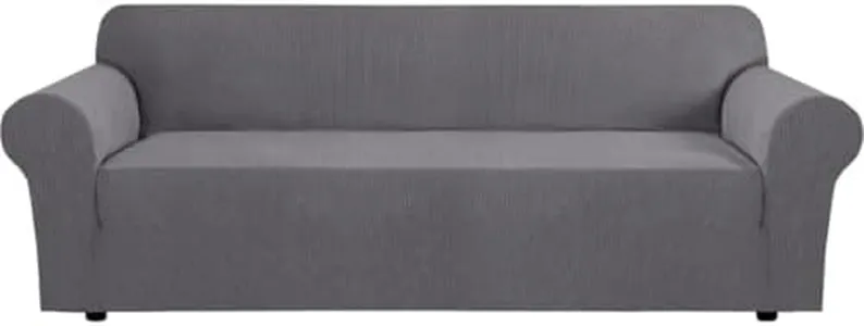 H.VERSAILTEX Stretch Sofa Covers for 3 Cushion Couch Covers Sofa Slipcovers for Living Room Feature Thick Checked Jacquard Fabric with Elastic Bottom, Sofa X-Large - Grey