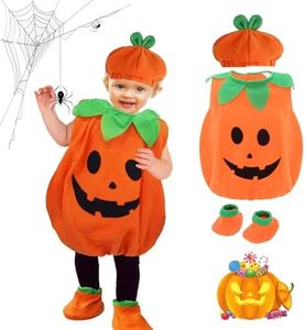 3 pièce Costume de Citrouille pour Enfants pour Halloween, Déguisement Petite Citrouille Bébé, Orange citrouille Costum, d'Halloween déguisement de citrouille, Pour bal masqué cosplay costume (100cm)