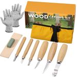 Wood Carving Tools, 10 in 1 Wood Whittling Kits, Chip Carving Tools Set, with 0 Basswood Carving Block, 6PCS Whittling Tools, Gloves, Sharpener, Roll Canvas Bag, Wood Carving Set for Adult Beginners