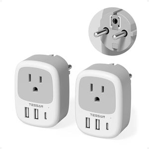 TESSAN Type F Plug Adapter 2 Pack, Germany France Power Adapter with 2 USB Ports, Outlet Adaptor for US to Most of Europe EU Spain Iceland German French Russia Korea Norway Greece