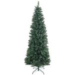 HOMCOM 7ft Tall Pencil Christmas Tree, Artificial Xmas Tree with 687 Branch Tips and Steel Base, Holiday Décor for Home Office, Green