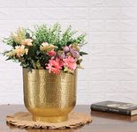 HomeShastra® Mist Gold Metal Planters with Hammered Texture| 9 Inch & 7.5 Inch (Height) by 9.5 inch & 8 Inch (Dia) | Planters for Living Room, Bedroom Decor (Pack of 1)