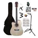 Acoustic Guitar for Beginners Adults 41 inch full size Dreadnought body cutaway with Gig bag Fingertip protector Stand eTuner Strap Capo String set 5 picks and Basic Chord Scale (Natural-Left handed)