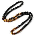 vivia Black Onyx Men's Tiger Eye Stone Bead Necklace Fashion Natural Stone Jewelry Handmade Gift, Tiger Eye Onyx