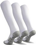 CWVLC Soccer Socks Mens Womens 3 Pairs Sport Equipment Team Athletic Knee High Long Tube Cotton Compression Socks White Large (10-13 Women/8-12 Men)