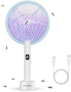 Nymrix Electric Fly Swatter Racket, 2 in 1 Mosquito Bug Zapper 4100V Handheld Mosquito Killer with 1800 mAh Rechargeable Battery, Purple Light and 3-Layer Safety Mesh for Indoor Outdoor Blue