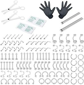 Adramata 41/69/110Pcs Set Piercing Acero Inoxidable Profesional 14G 16G 18G Nariz Lengua Tragus Cartílago Daith Eeybrow Labio Ombligo Anillos Piercing Corporal