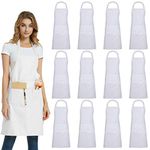 DUSKCOVE 12 Pack Plain Bib Aprons with 2 Pockets - White Unisex Commercial Apron Bulk for Kitchen Cooking Restaurant BBQ Painting Crafting