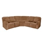 Velvet Stretch Reclining Couch Covers 5 Seat Recliner Cover Corner Sofa Covers L Shape Sectional Recliner Sofa Covers for Sofa Anti Slip Furniture Protector Thick Soft Washable (Brown)