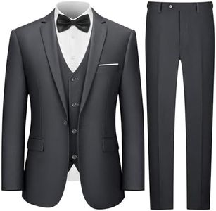 LUPURTY Men's One Button 3-Piece Suits Slim Fit Tuxedo Set with Blazer Jacket Vest & Pants for Wedding Prom Business,Dark Grey 2XL