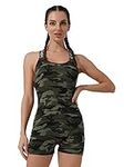 Freebily Womens Camouflage Printed Jumpsuits One Piece Sleeveless Backless Bodysuit Workout Army_Green L