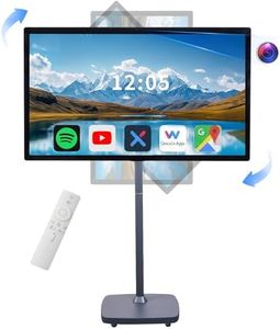 Grhrurg 32 Inch Smart Portable TV on Wheels,FHD Touch-Screen-Monitor,Wireless RollableTV, 8G RAM,128G Storage,Built-in 6-8H Battery,Android 14,Full Swivel Rotation,Remote Control (Grey)