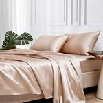 MR&HM Satin Bed Sheets, Queen Size Sheets Set, 4 Pcs Silky Bedding Set with 15 Inches Deep Pocket for Mattress (Queen, Champagne)