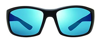 Revo Sunglasses Dexter: Men's Polarized Crystal Glass Lens with Large, Square Wrap Frame, Matte Black Frame with H20 Blue Lens