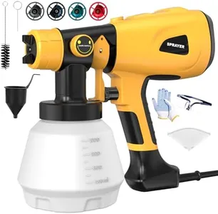 Paint Sprayer 1000W High Power Electric Spray Paint Gun with Adjustable Spray Width Knob 4 Nozzles and 3 Patterns Easy to Clean for Furniture Home Interior House Painting Yellow