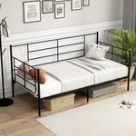 COSTWAY Single Day Bed, 3FT Metal Bed Frame Guest Sofa Bed with 28cm Underbed Storage Space, Home Living Room Bedroom Steel Slat Support Platform Daybed Fits for 90x190cm Mattress, Black