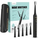 HomeBasic Wave Whitener Electric Toothbrush With 5 Modes, 6 Brush Heads, 60-Day Battery Lasting, USB Charging, IPX7 Waterproof Design, Smart Timer, Travel Case, Nylon Bristles| Adult Oral Care (Black)