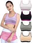 DChica Sports Bra for Girls Cotton Non Padded Full Coverage Beginners Non-Wired T-Shirt Gym Workout Bra with Regular Broad Strap, Printed Training Bra for Teenager Kids (Pack of 5)