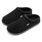 NewDenBer Men's Warm Memory Foam Slippers Suede Soft Plush Shearling Lined Slip on Indoor Outdoor House Slippers (12-13 UK, Black)