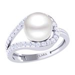 CLARA 92.5 Sterling Silver Diamond Cut Zirconia Real Pearl Ring Gift for Women and Girls