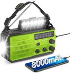 Greadio Wind up Emergency Radio,8000mAh Hand Crank Radio,Portable Solar AM/FM Radio with Super Flashlight & Reading Light,SOS Alarm,Earphone Jack,Compass,Type-C Charging for Outdoor,Camping (Green)