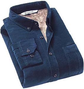 Flygo Men's Long Sleeve Warm Fleece Sherpa Lined Flannel Corduroy Shirt Jacket (X-Small, Blue)