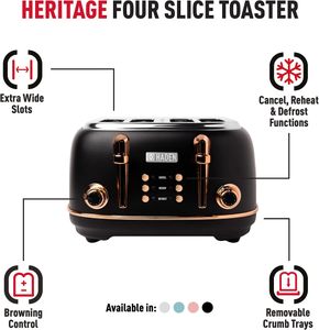 Haden Heritage 4-Slice Toaster – Black Retro Design