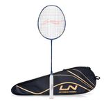 Li-Ning Wind Lite 700 II Carbon Graphite Badminton Strung Racket with Full Racket Cover (Navy/Brass)