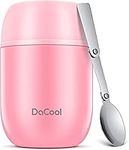 Insulated Food Jar Soup Thermos Food Container for Kids Adult, Stainless Steel Lunch Food Container Flask with Spoon, Lunch Box for School Office Picnic Travel Outdoors 16OZ (Pink)