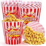 Youeon 12 Pack Large Plastic Popcorn Bowls, 95 Oz Reusable Popcorn Containers in Red & White Striped Retro Style, Popcorn Buckets for Movie Night, Theater, Party Theme