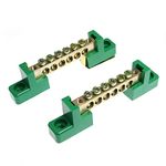 RLECS 2pcs 6 Positions Terminal Bus Bar Terminal Block Brass Wire Screw Terminal Grounding Strip Bus Bar Block, Green