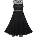 Sunny Fashion LB14 Girls Dress Rhinestone Chiffon Bridesmaid Dance Ball Maxi Gown Age 10 Years Black