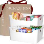 FINESSY White Plastic Baskets for Organizing 2 Pack Bins, Plastic Storage Baskets for Shelves, Small Organizer Bins, Small Baskets for Organizing, White Storage Bins, Small Plastic Storage Bins