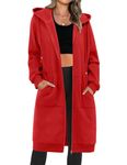 Zeagoo Women's Casual Zip up Hoodies Long Tunic Sweatshirts Jackets Fashion Plus Size Hoodie with Pockets Red