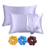 Riara Satin Silk Pillowcase Pillow Case Covers with Envelop Closure for Hair and Skin Home Bed Decor Set of 2 Pillowcase Free 3 Pc Scrunchie (Regular Size (18"x27"), Orchid Bloom)