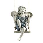 Design Toscano EU42046 Summertime Fairy on a Swing Hanging Statue, 29 cm, Polyresin, Two Tone Stone, Multicolored